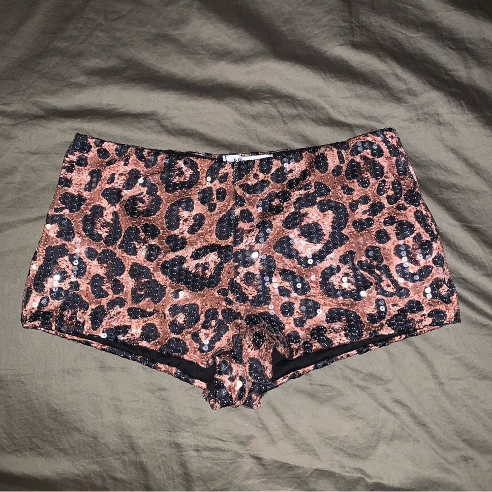 Leopard Print Women's Festival Micro Sequin Shorts Size S